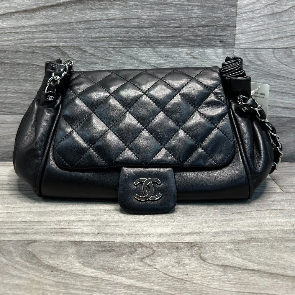 CHANEL Black Quilted Flap Lambskin Handbag